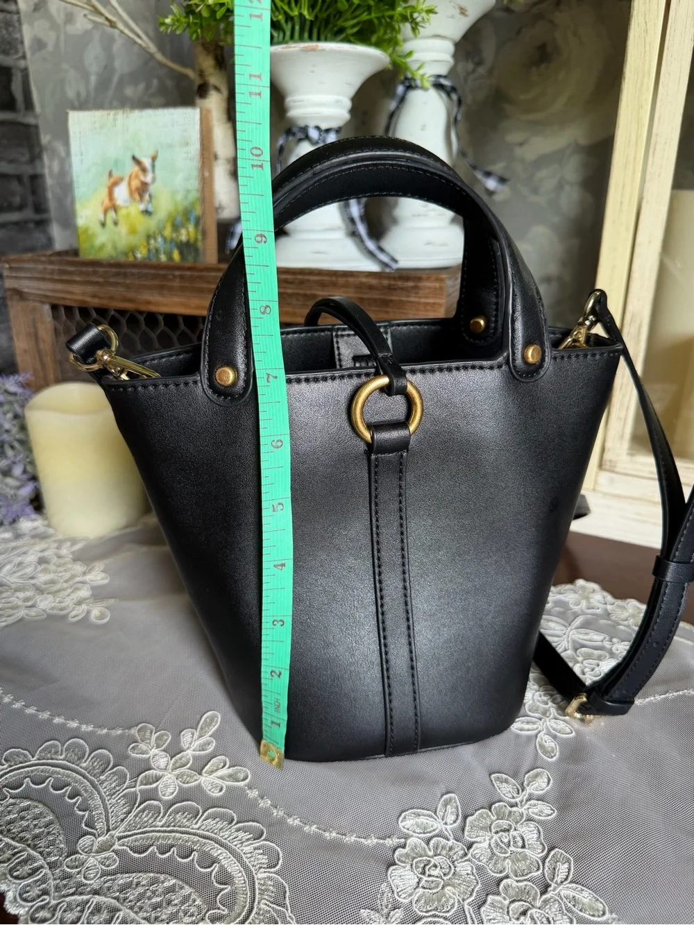 Tory Burch Black Leather Mini Miller Bucket Bag with Crossbody Strap
